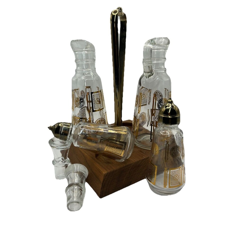 Anchor Hocking Cruet Salt Pepper Oil Vinegar Stopper Gold Medallion